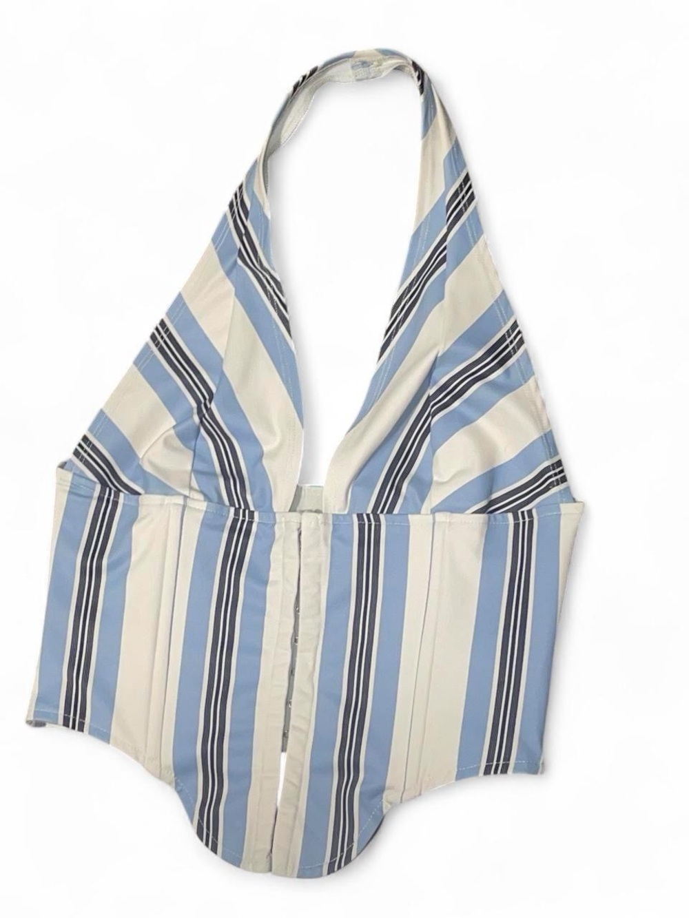 Miaou Mara Blue and Cream Striped Halter Corset Top